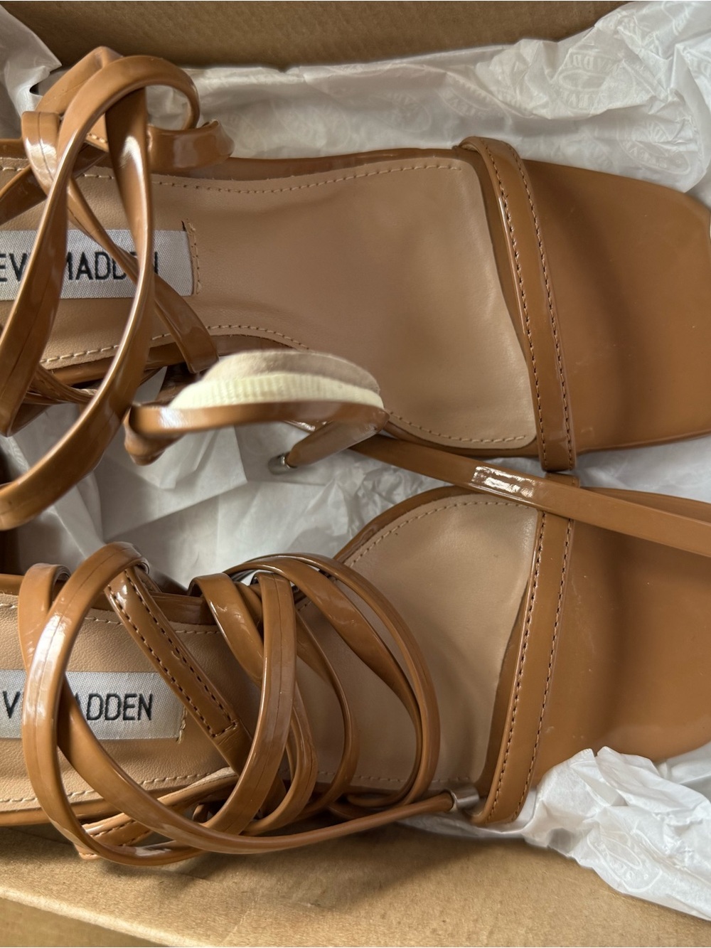 Steve Madden Camel/Tan Wrap-Strap Square-Toe Heels